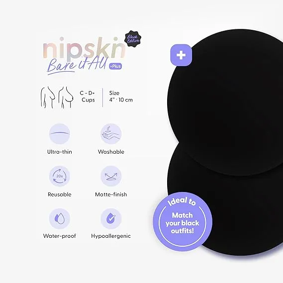 Nipskin Pezoneras Redondas De Silicona Adherible Color Negro - Black M - Imagen 3