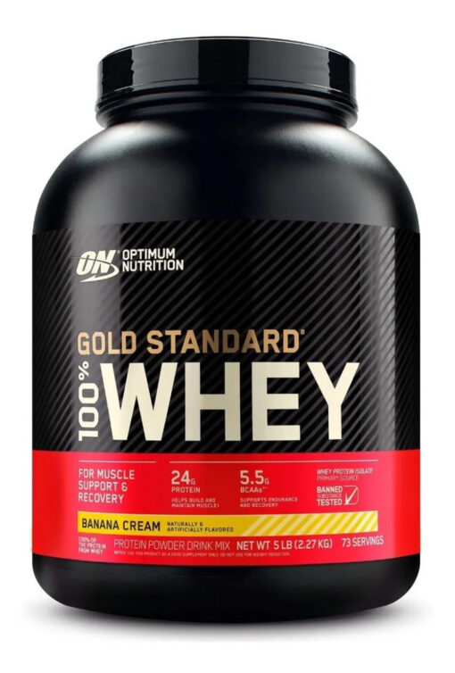 Suplemento Optimum Nutrition Proteína Gold Standard 100% Whey en Polvo Sabor Banana Cream de 2.27kg