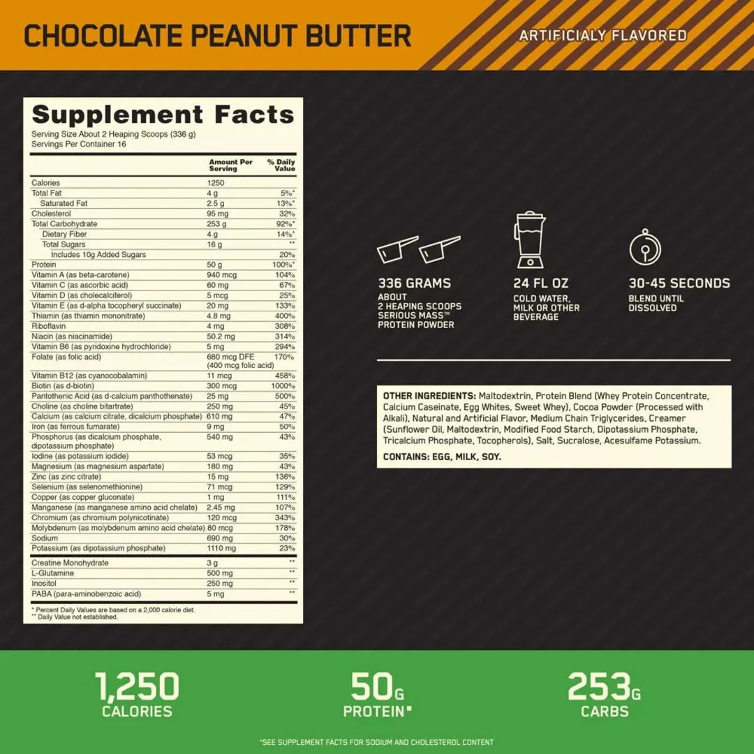 Suplemento On Proteina Serious Mass Chocolate Peanut 12 Lb - Imagen 2