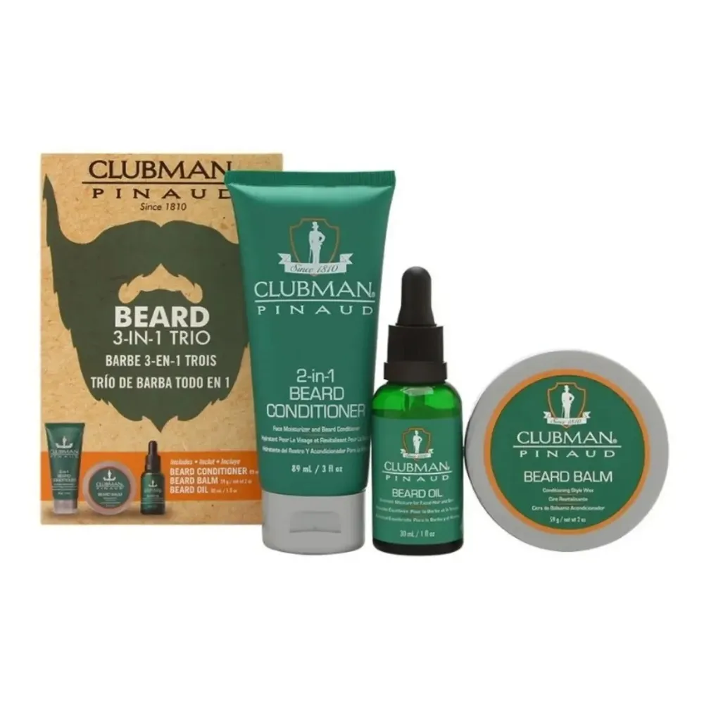 Clubman Kit Para La Barba 3 En 1 Acondicionador Aceite Cera