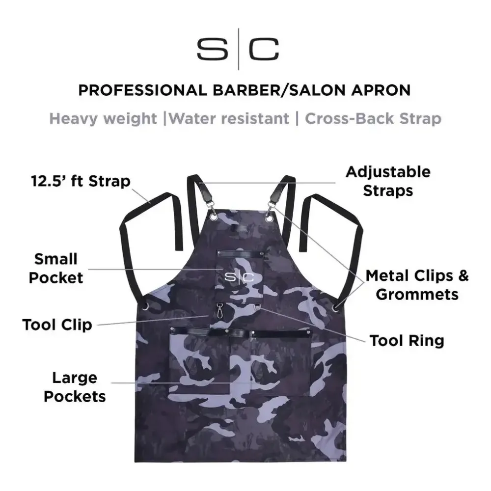 Mandil Para Barbero Profesional Resistente Agua Stylecraft Color Gris Camuflaje Camuflado